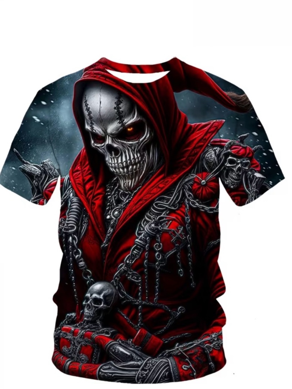 Mens Red Skull Hooded Graphic Tee - 3x